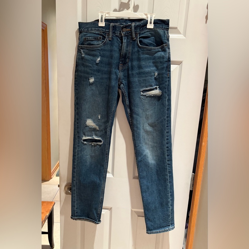 Old Navy Men's Ripped Dark Blue Skinny Jeans